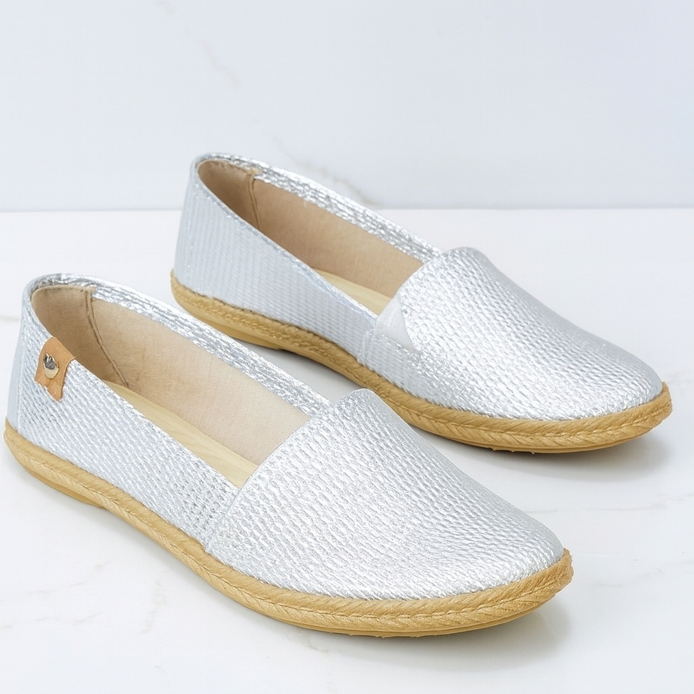 Moleca Comfy Silver Espadrille Women Flats Slip On Shoes Size 8 - Picture 2 of 14